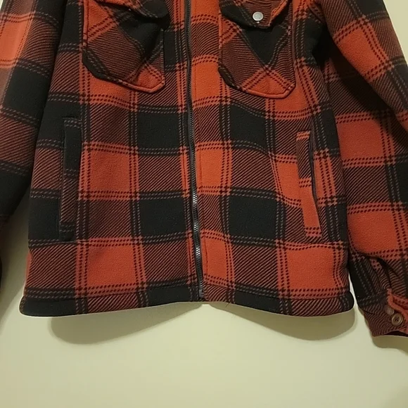 Cabela's Fleece Jacket Mens Medium Red Black Sherpa Lined Full Zip Flannel Heavy - Picture 7 of 13
